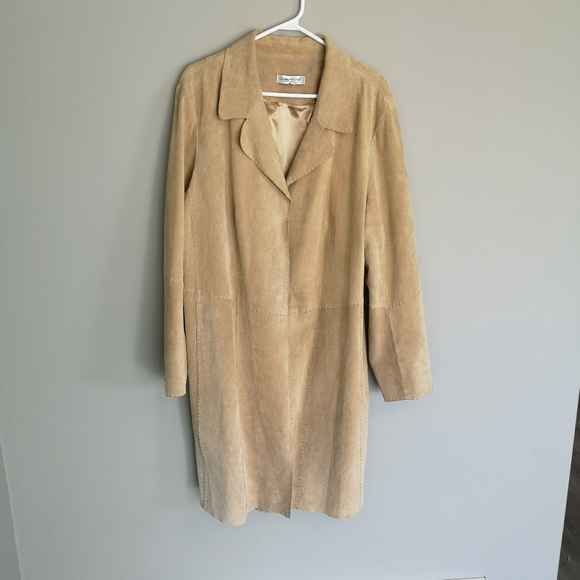 Vintage 100% Genuine Leather Long Suede Open Front Southwestern Boho Coat - Picture 16 of 16